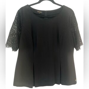 Escada Black Lace Sleeve peplum Women's Top L 10/12